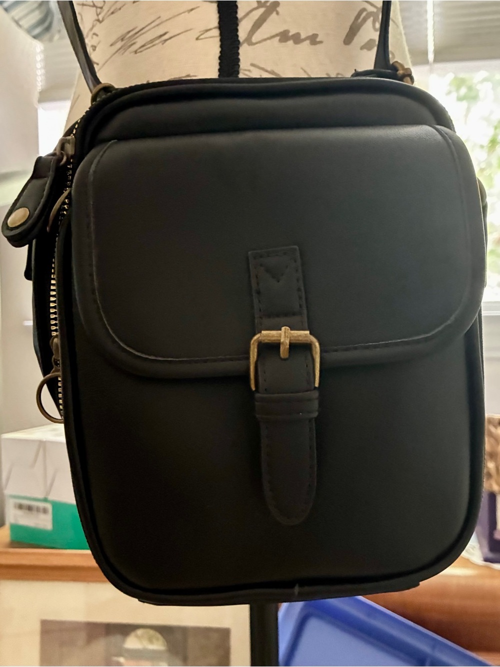 Classic Black Crossbody Bag with Buckle Accent